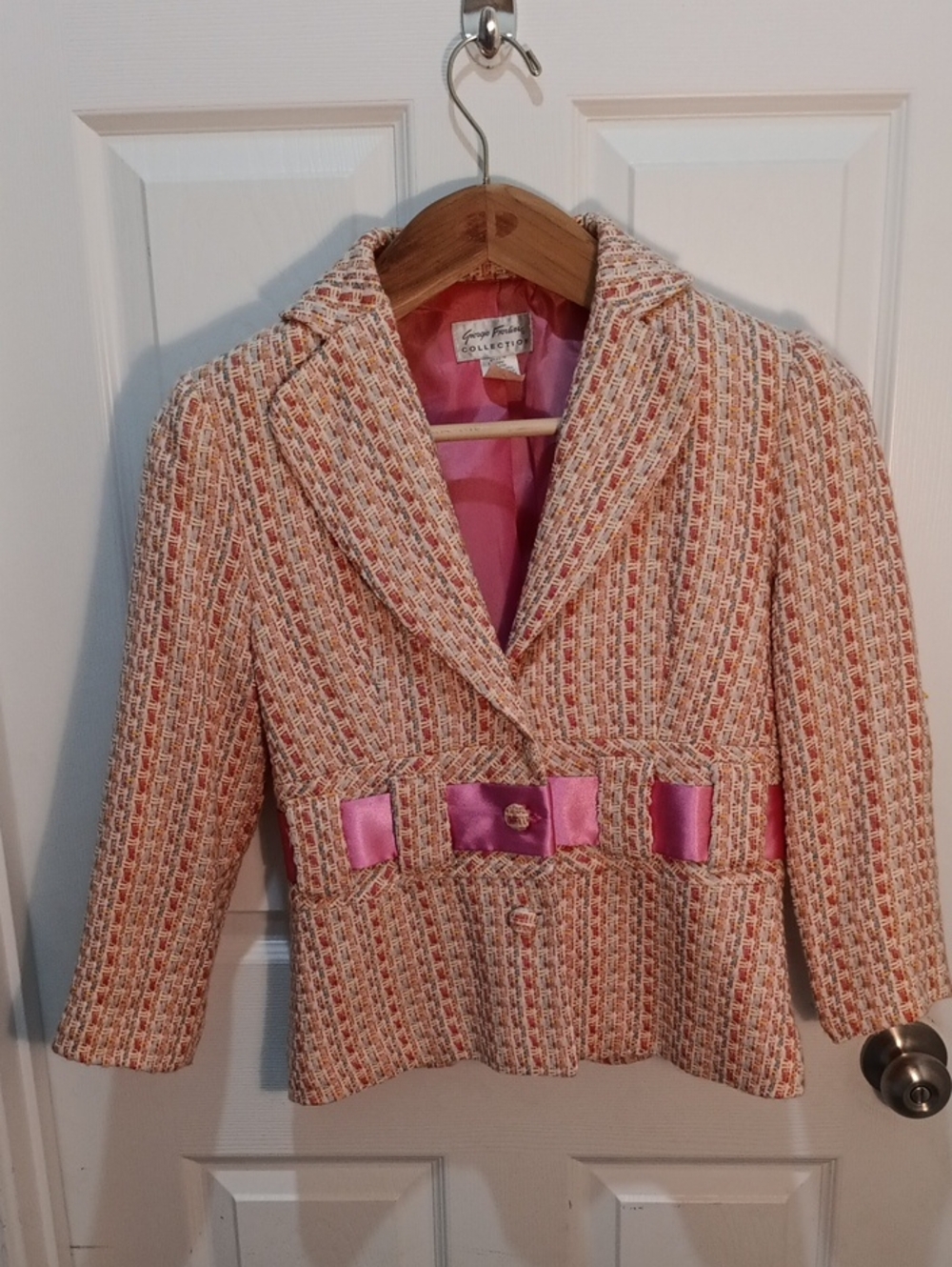 Giorgio Fiorlini Pink & Cream Tweed Peplum Blazer
